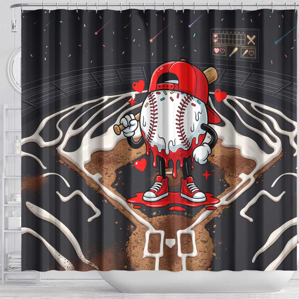 Baseball Drip Icecream Shower Curtain Boy Valentine Day Melting Cream Pattern