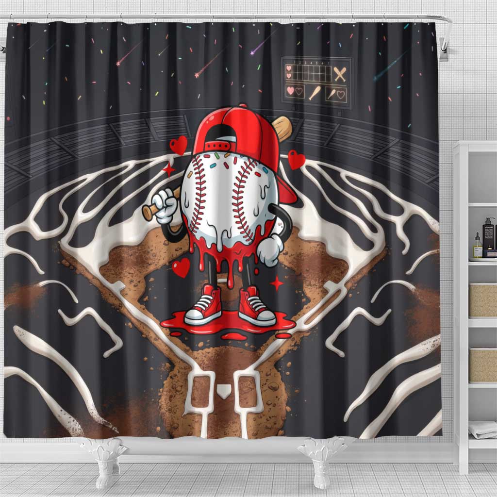 Baseball Drip Icecream Shower Curtain Boy Valentine Day Melting Cream Pattern