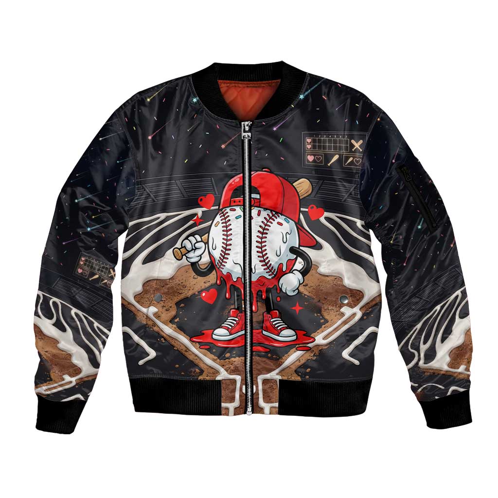 Baseball Drip Icecream Sleeve Zip Bomber Jacket Boy Valentine Day Melting Cream Pattern