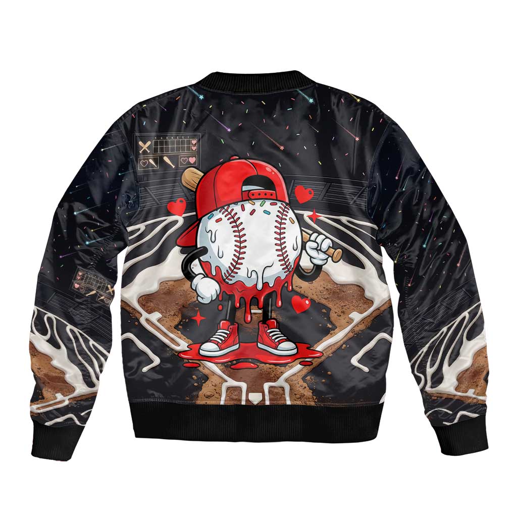 Baseball Drip Icecream Sleeve Zip Bomber Jacket Boy Valentine Day Melting Cream Pattern