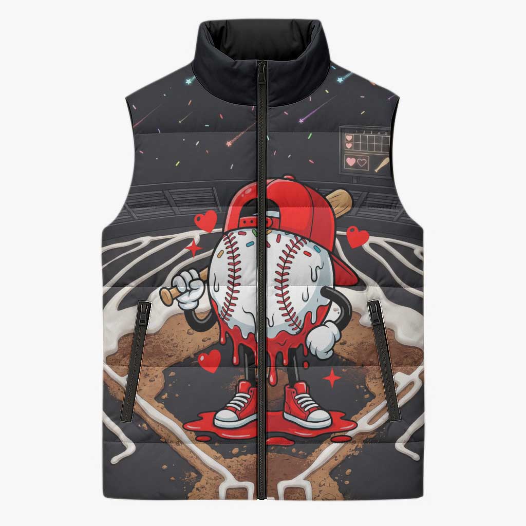Baseball Drip Icecream Sleeveless Puffer Jacket Boy Valentine Day Melting Cream Pattern