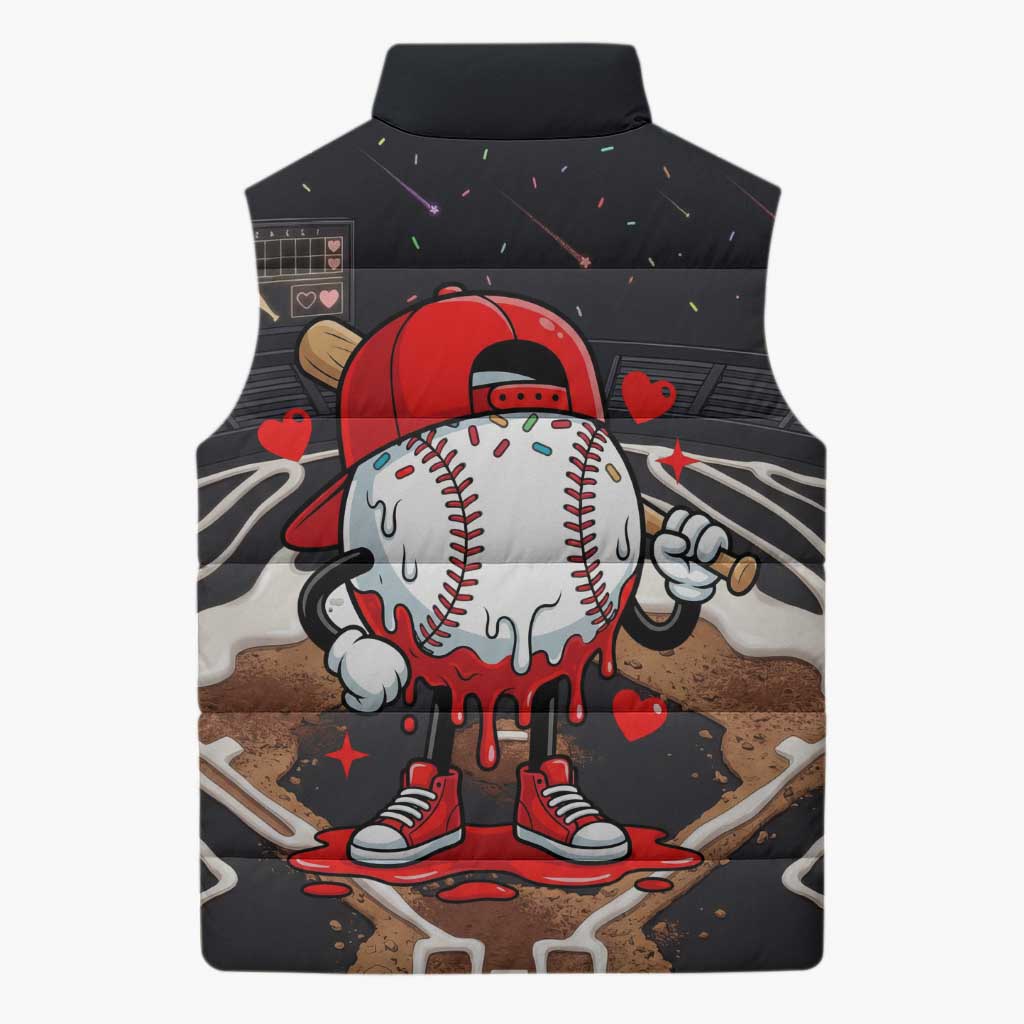 Baseball Drip Icecream Sleeveless Puffer Jacket Boy Valentine Day Melting Cream Pattern
