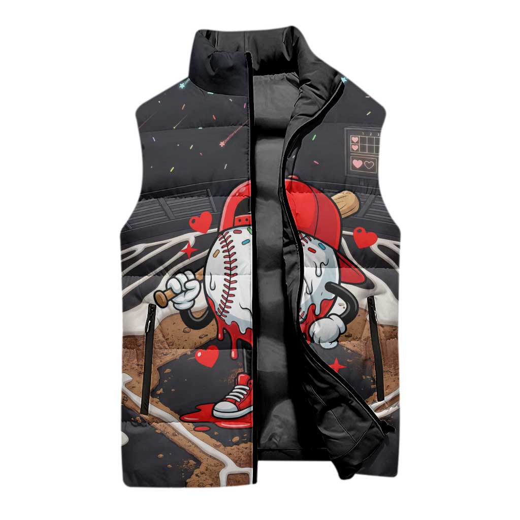 Baseball Drip Icecream Sleeveless Puffer Jacket Boy Valentine Day Melting Cream Pattern