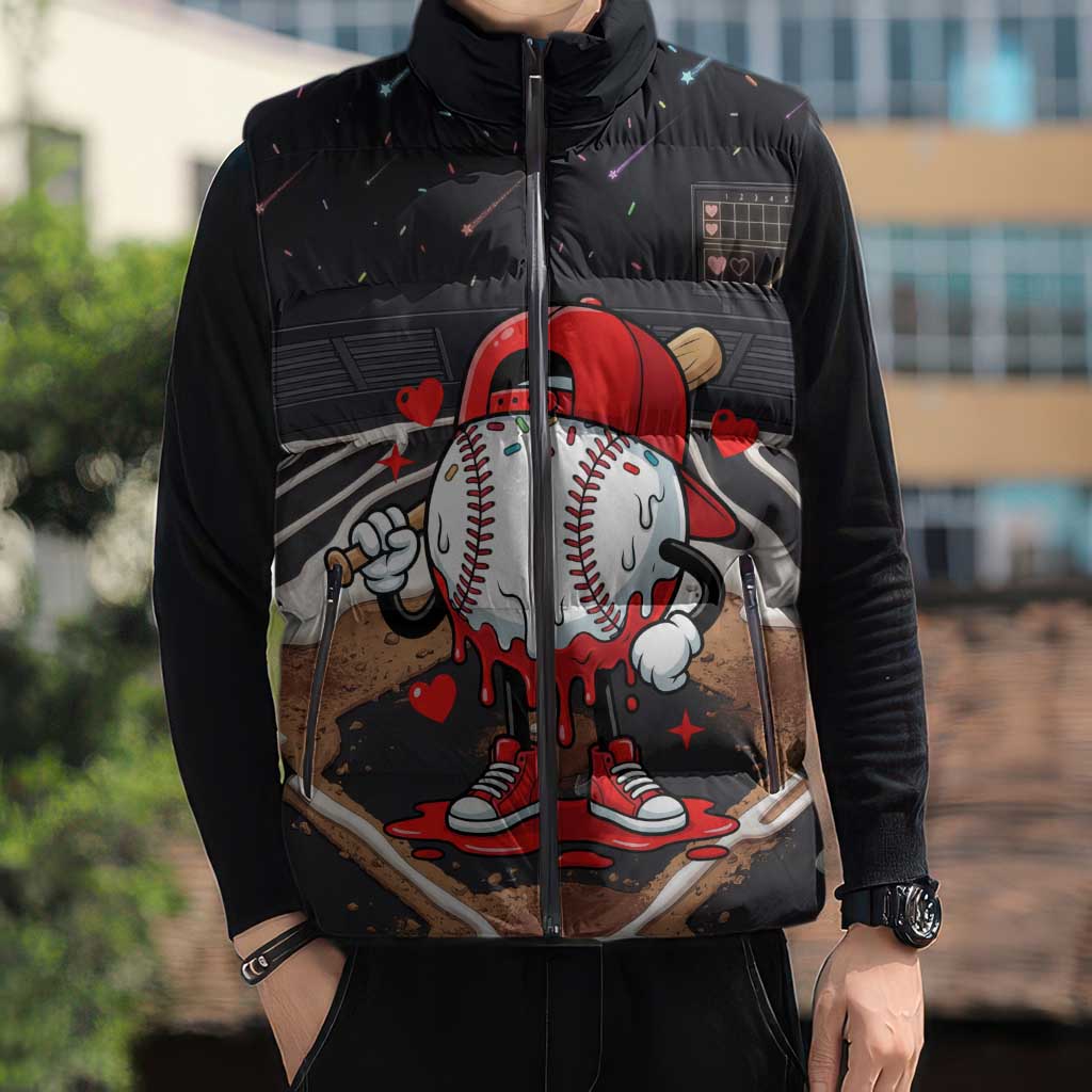 Baseball Drip Icecream Sleeveless Puffer Jacket Boy Valentine Day Melting Cream Pattern