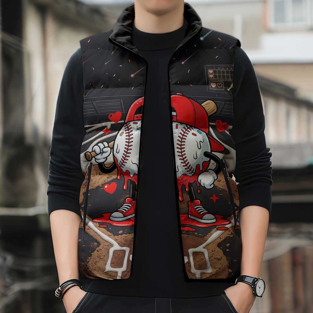 Baseball Drip Icecream Sleeveless Puffer Jacket Boy Valentine Day Melting Cream Pattern
