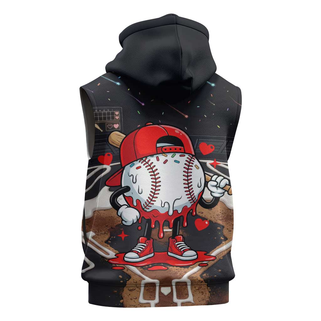 Baseball Drip Icecream Sleeveless Zip Hoodie Boy Valentine Day Melting Cream Pattern