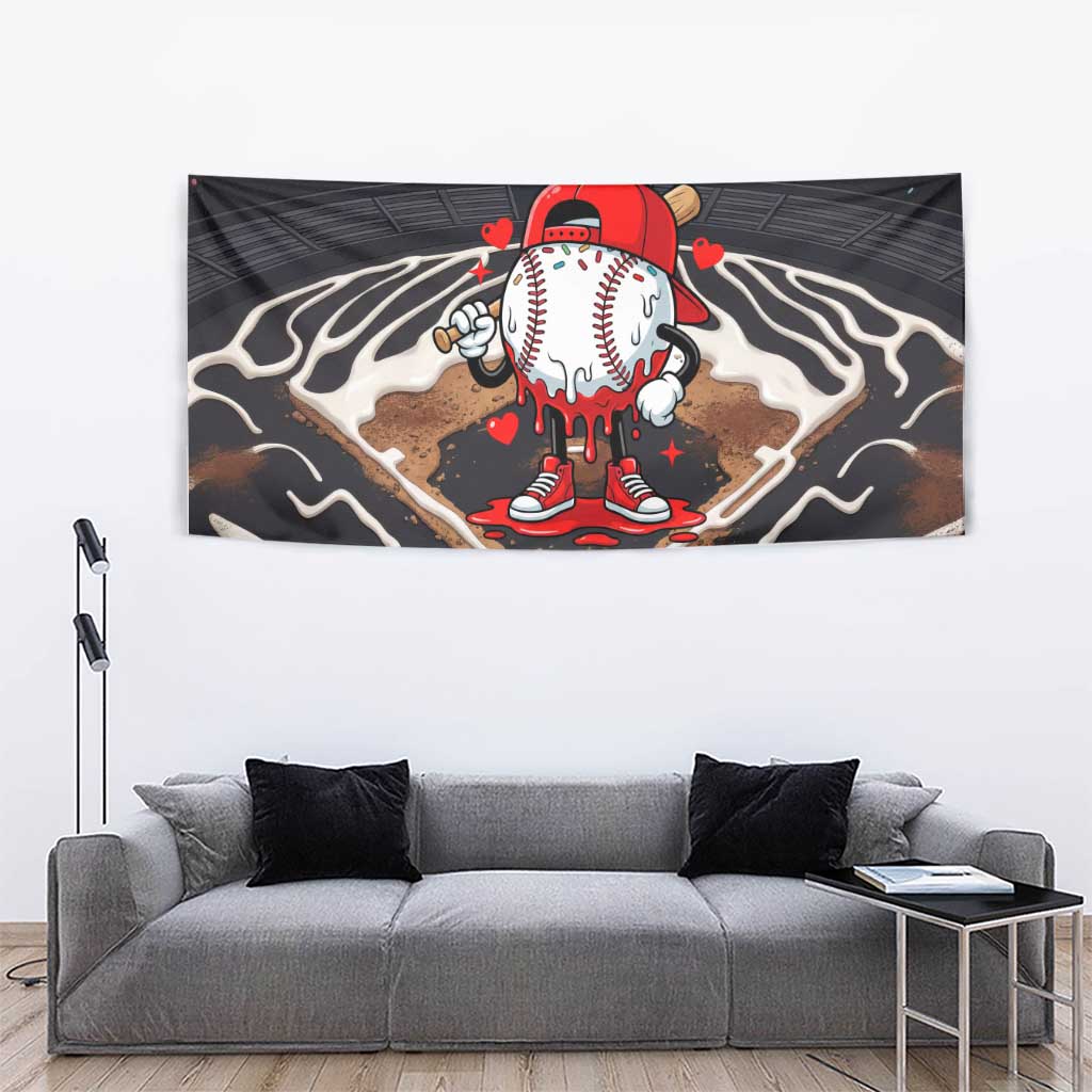 Baseball Drip Icecream Tapestry Boy Valentine Day Melting Cream Pattern