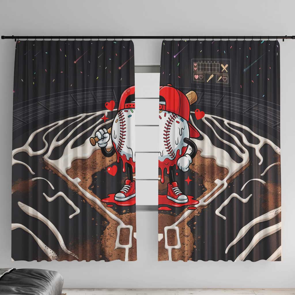 Baseball Drip Icecream Window Curtain Boy Valentine Day Melting Cream Pattern