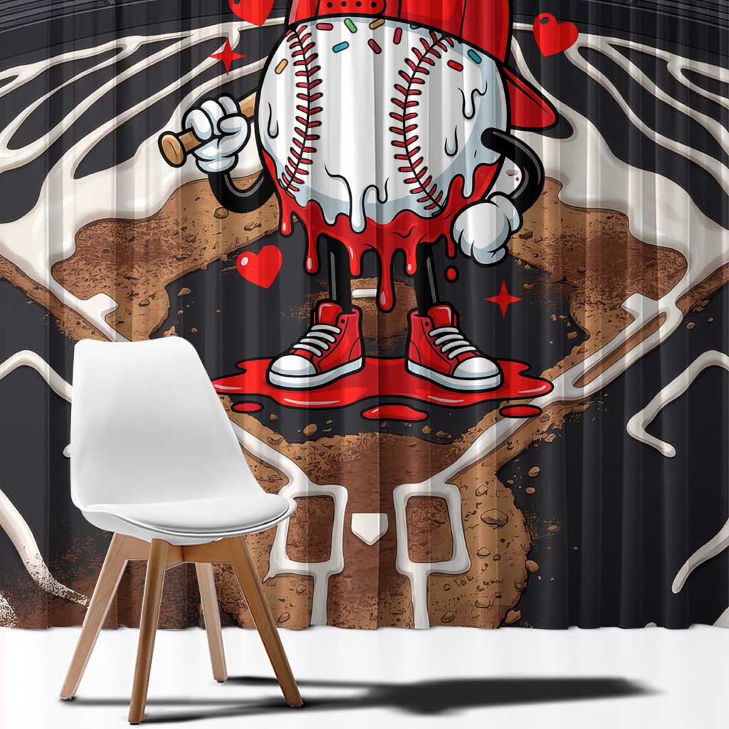 Baseball Drip Icecream Window Curtain Boy Valentine Day Melting Cream Pattern