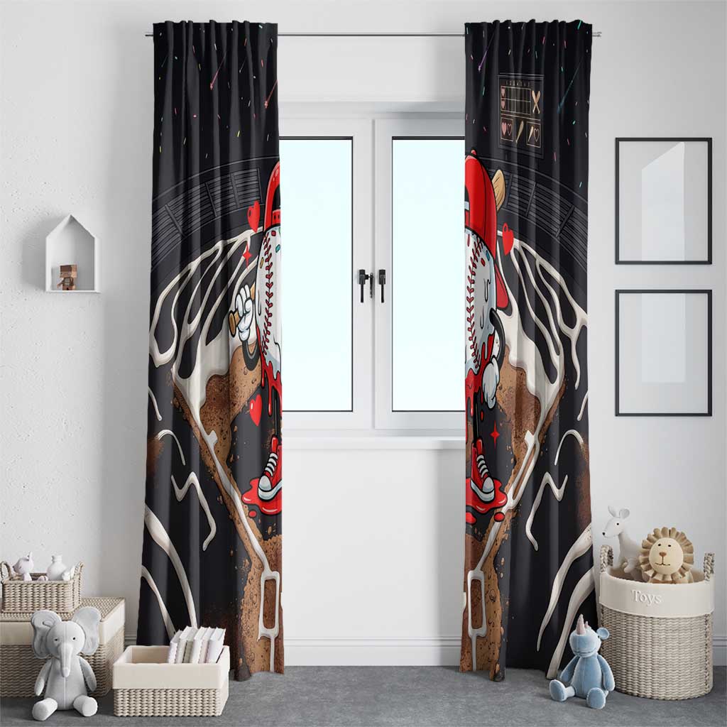 Baseball Drip Icecream Window Curtain Boy Valentine Day Melting Cream Pattern