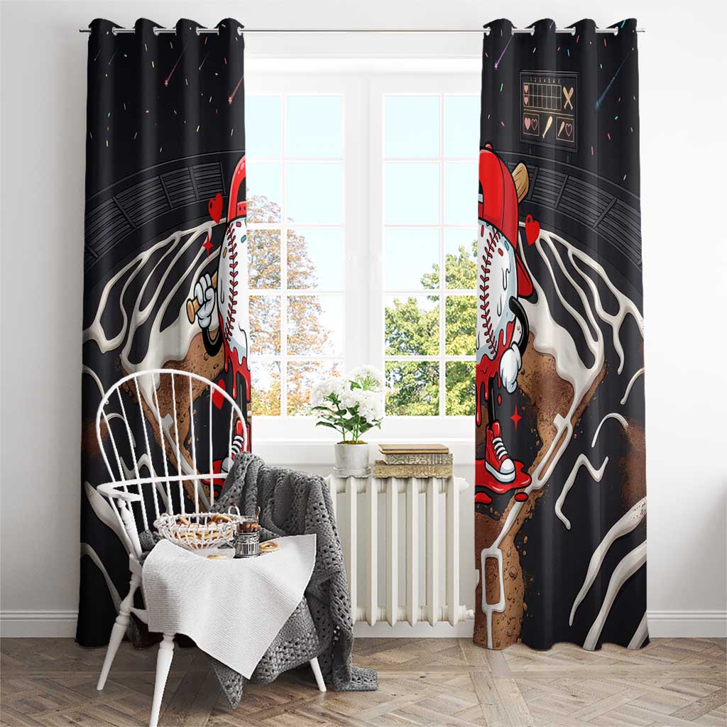 Baseball Drip Icecream Window Curtain Boy Valentine Day Melting Cream Pattern