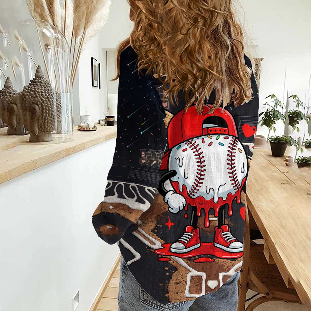 Baseball Drip Icecream Women Casual Shirt Boy Valentine Day Melting Cream Pattern