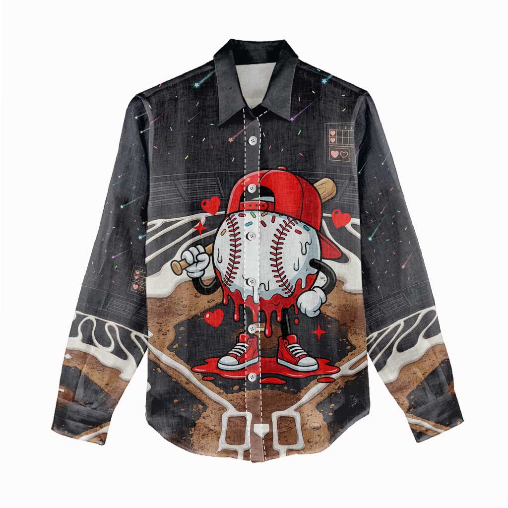 Baseball Drip Icecream Women Casual Shirt Boy Valentine Day Melting Cream Pattern