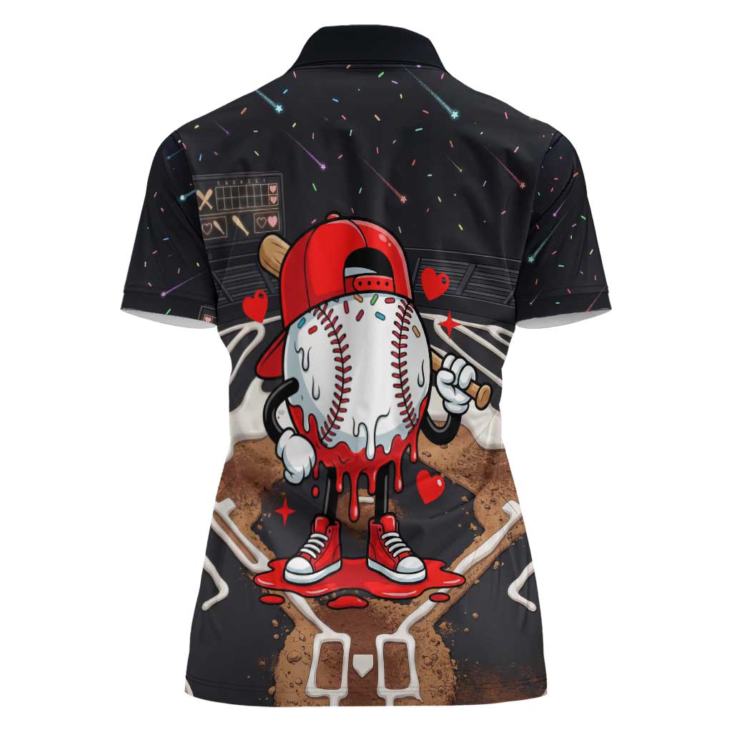 Baseball Drip Icecream Women Polo Shirt Boy Valentine Day Melting Cream Pattern