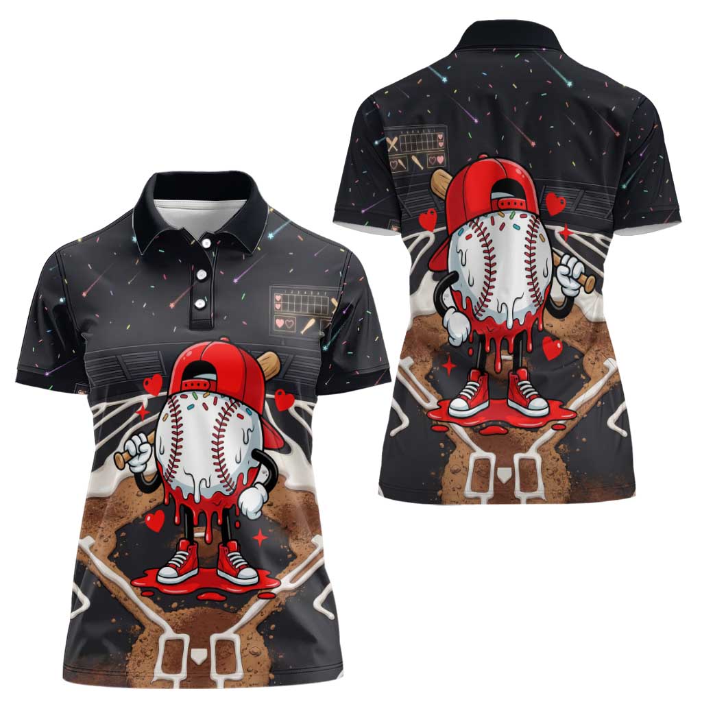 Baseball Drip Icecream Women Polo Shirt Boy Valentine Day Melting Cream Pattern
