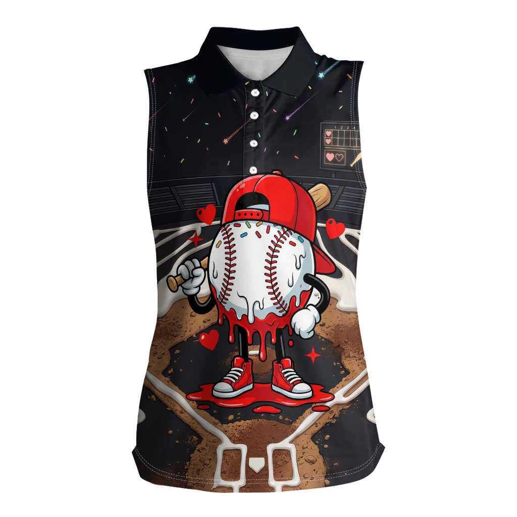 Baseball Drip Icecream Women Sleeveless Polo Shirt Boy Valentine Day Melting Cream Pattern