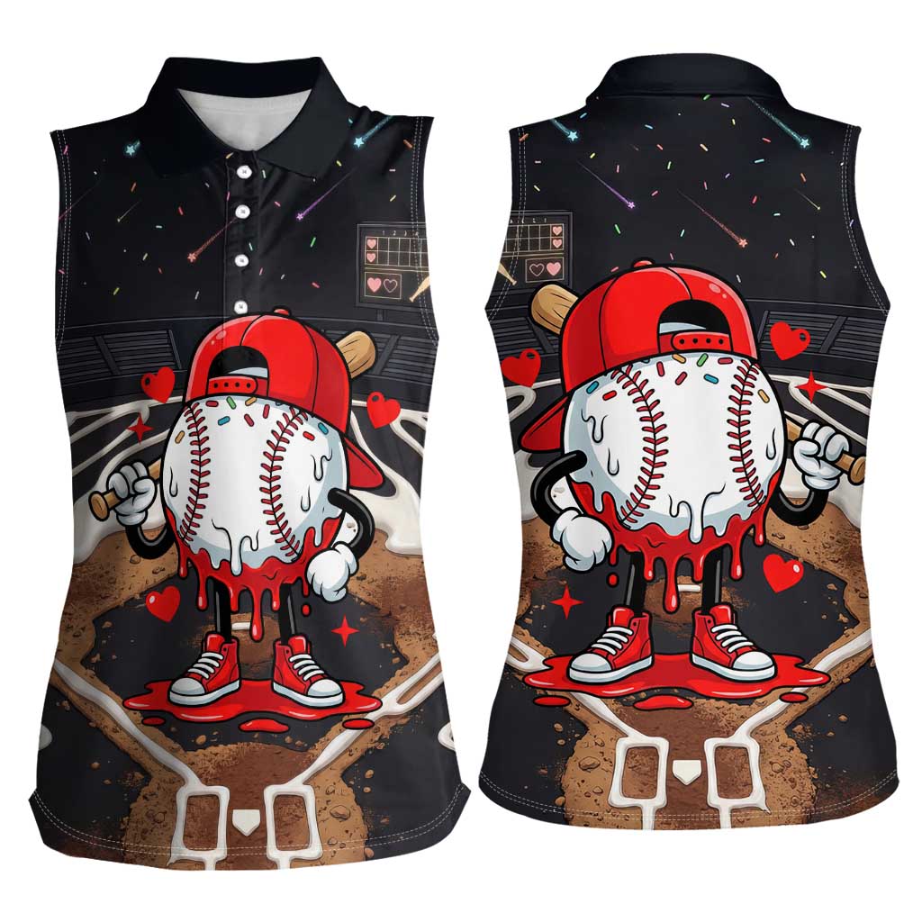 Baseball Drip Icecream Women Sleeveless Polo Shirt Boy Valentine Day Melting Cream Pattern
