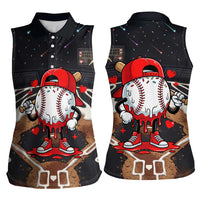 Baseball Drip Icecream Women Sleeveless Polo Shirt Boy Valentine Day Melting Cream Pattern