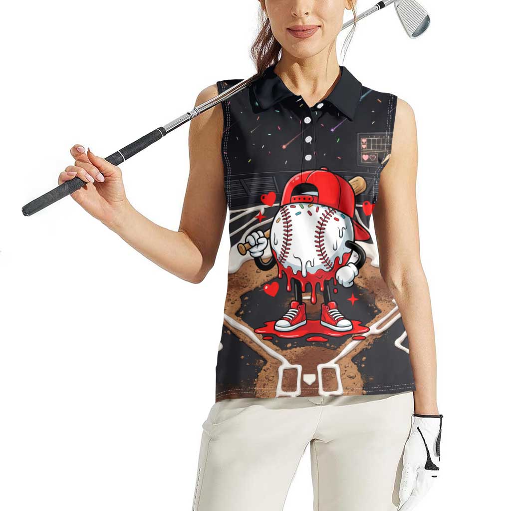 Baseball Drip Icecream Women Sleeveless Polo Shirt Boy Valentine Day Melting Cream Pattern