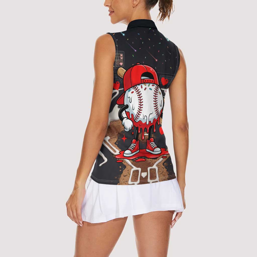 Baseball Drip Icecream Women Sleeveless Polo Shirt Boy Valentine Day Melting Cream Pattern