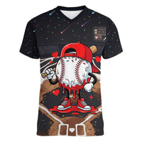 Baseball Drip Icecream Women V-Neck T-Shirt Boy Valentine Day Melting Cream Pattern