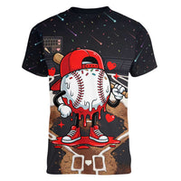 Baseball Drip Icecream Women V-Neck T-Shirt Boy Valentine Day Melting Cream Pattern