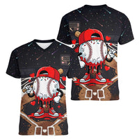 Baseball Drip Icecream Women V-Neck T-Shirt Boy Valentine Day Melting Cream Pattern