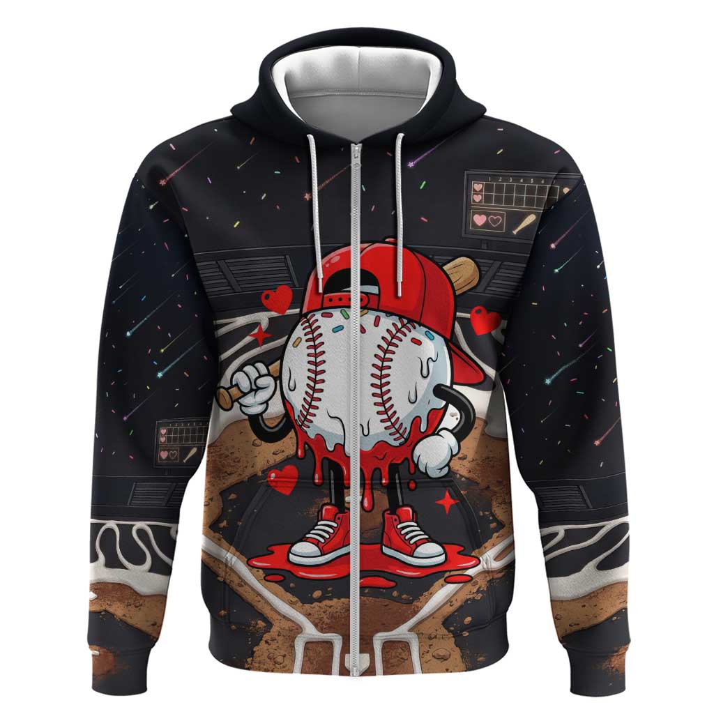 Baseball Drip Icecream Zip Hoodie Boy Valentine Day Melting Cream Pattern