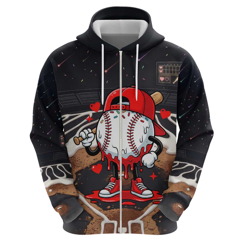Baseball Drip Icecream Zip Hoodie Boy Valentine Day Melting Cream Pattern