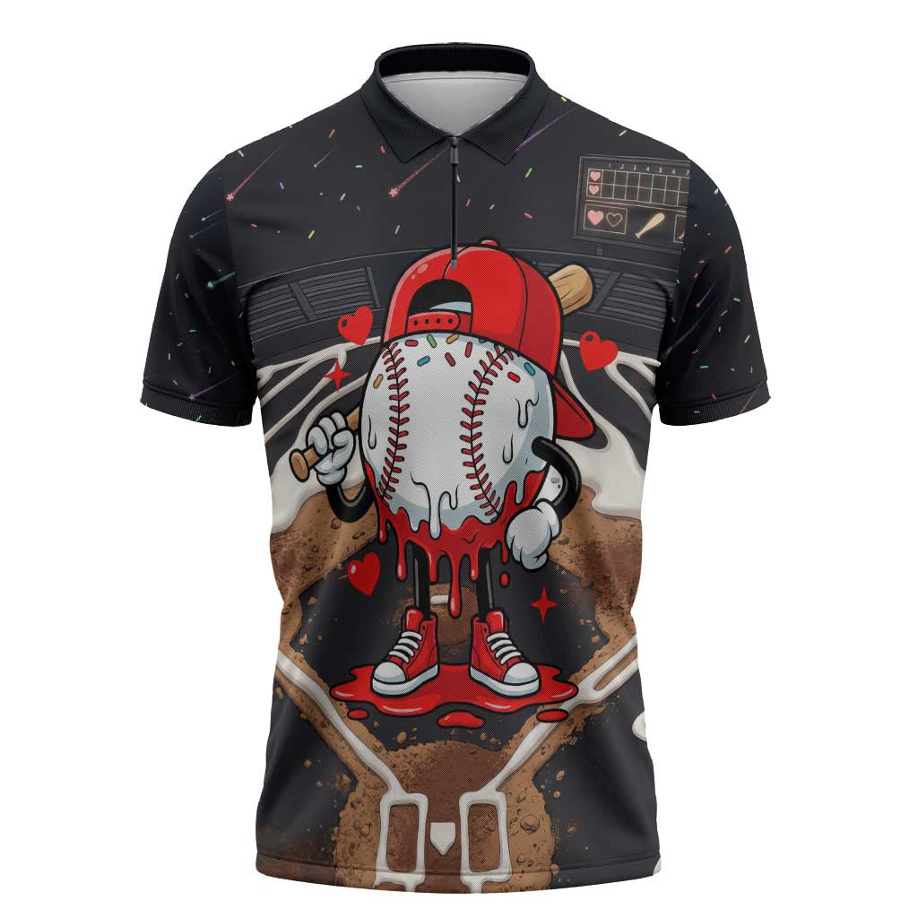 Baseball Drip Icecream Zipper Polo Shirt Boy Valentine Day Melting Cream Pattern