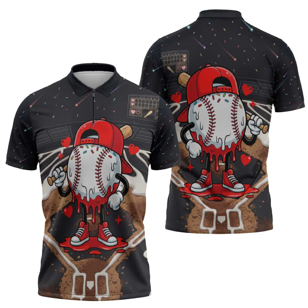 Baseball Drip Icecream Zipper Polo Shirt Boy Valentine Day Melting Cream Pattern