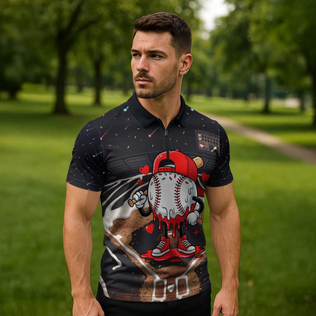 Baseball Drip Icecream Zipper Polo Shirt Boy Valentine Day Melting Cream Pattern