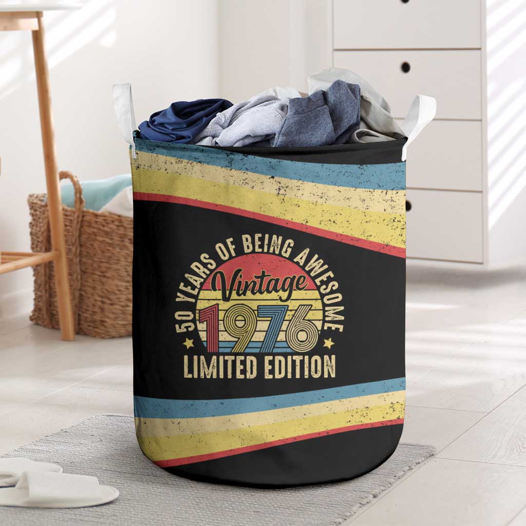 Vintage 1976 Birthday Celebration Laundry Basket 50th Birthday for Him - Retro Distressed Stripe Pattern