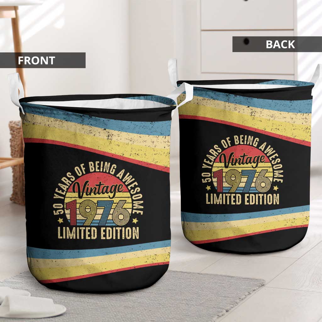 Vintage 1976 Birthday Celebration Laundry Basket 50th Birthday for Him - Retro Distressed Stripe Pattern