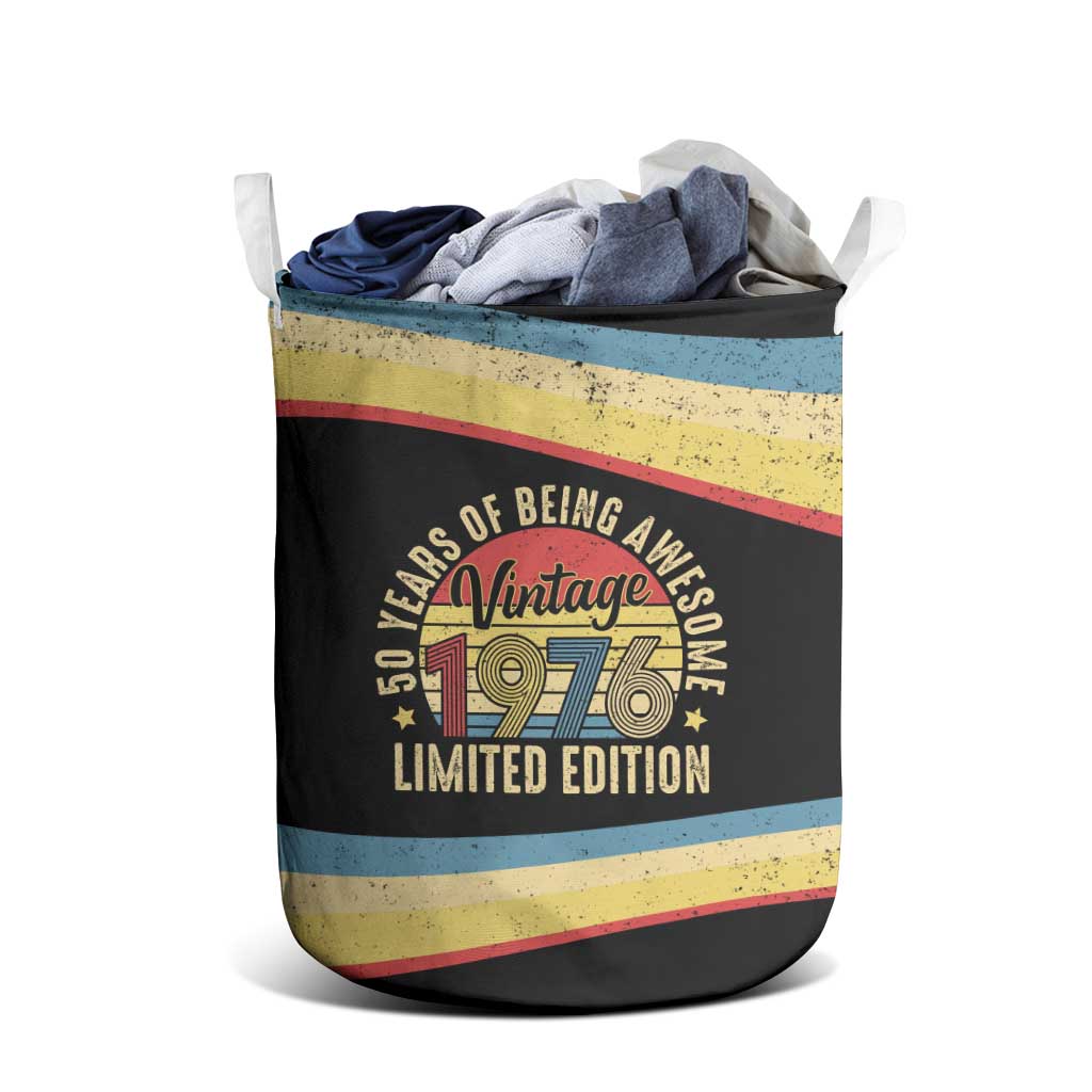 Vintage 1976 Birthday Celebration Laundry Basket 50th Birthday for Him - Retro Distressed Stripe Pattern