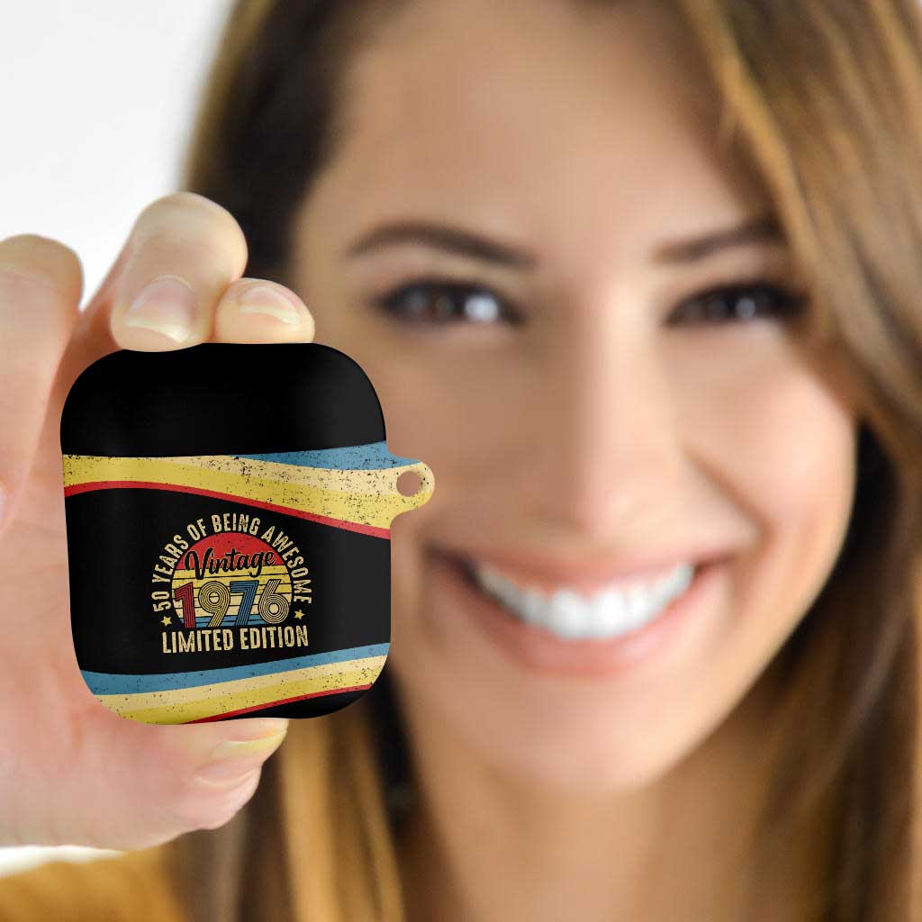 Vintage 1976 Birthday Celebration AirPods Case 50th Birthday for Him - Retro Distressed Stripe Pattern