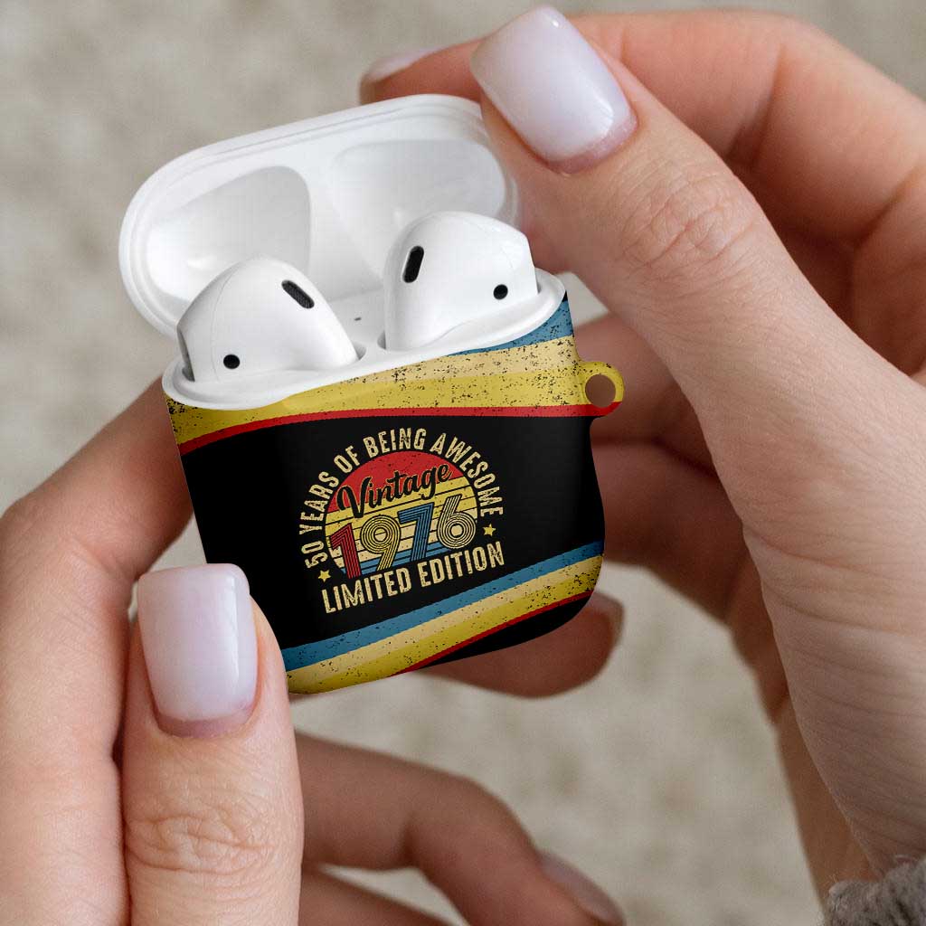 Vintage 1976 Birthday Celebration AirPods Case 50th Birthday for Him - Retro Distressed Stripe Pattern