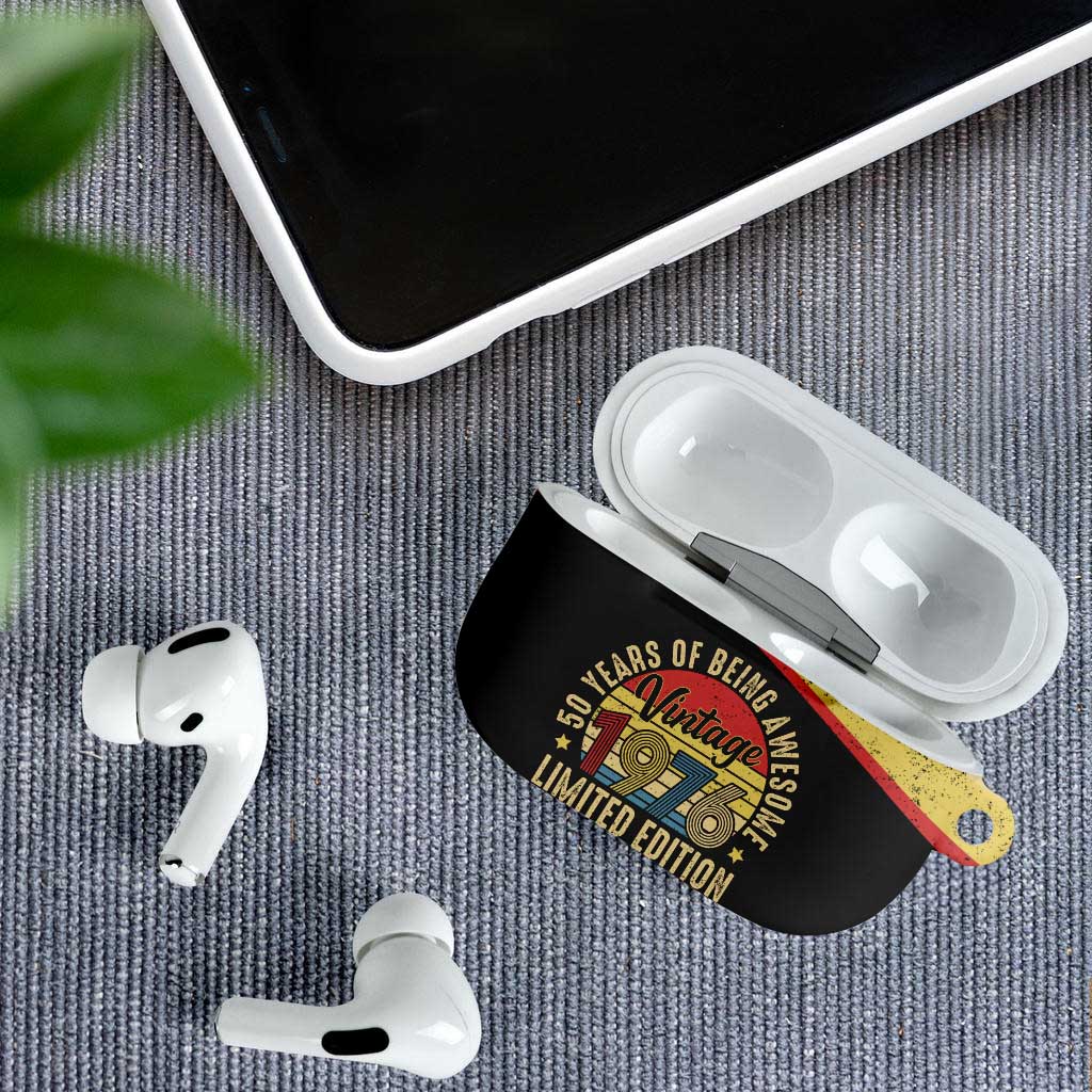 Vintage 1976 Birthday Celebration AirPods Case 50th Birthday for Him - Retro Distressed Stripe Pattern