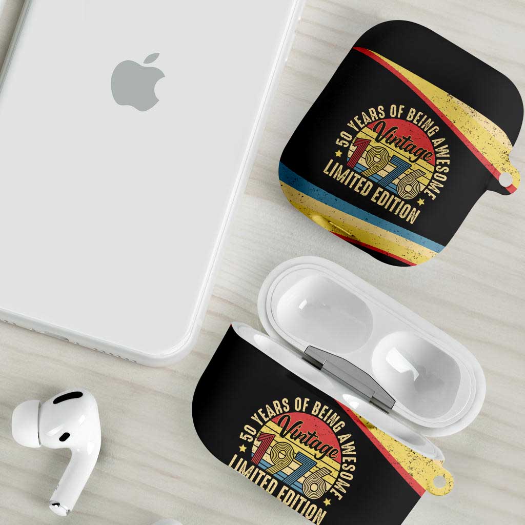 Vintage 1976 Birthday Celebration AirPods Case 50th Birthday for Him - Retro Distressed Stripe Pattern