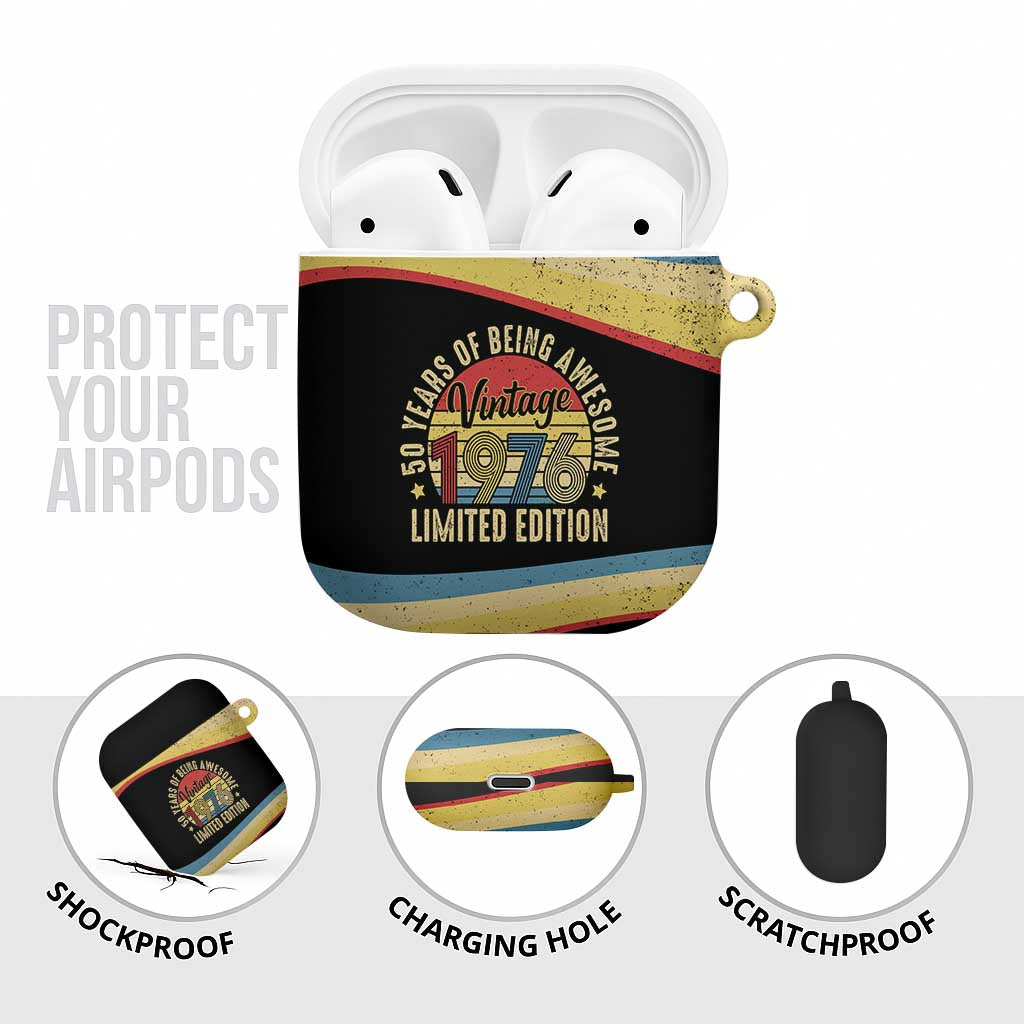 Vintage 1976 Birthday Celebration AirPods Case 50th Birthday for Him - Retro Distressed Stripe Pattern