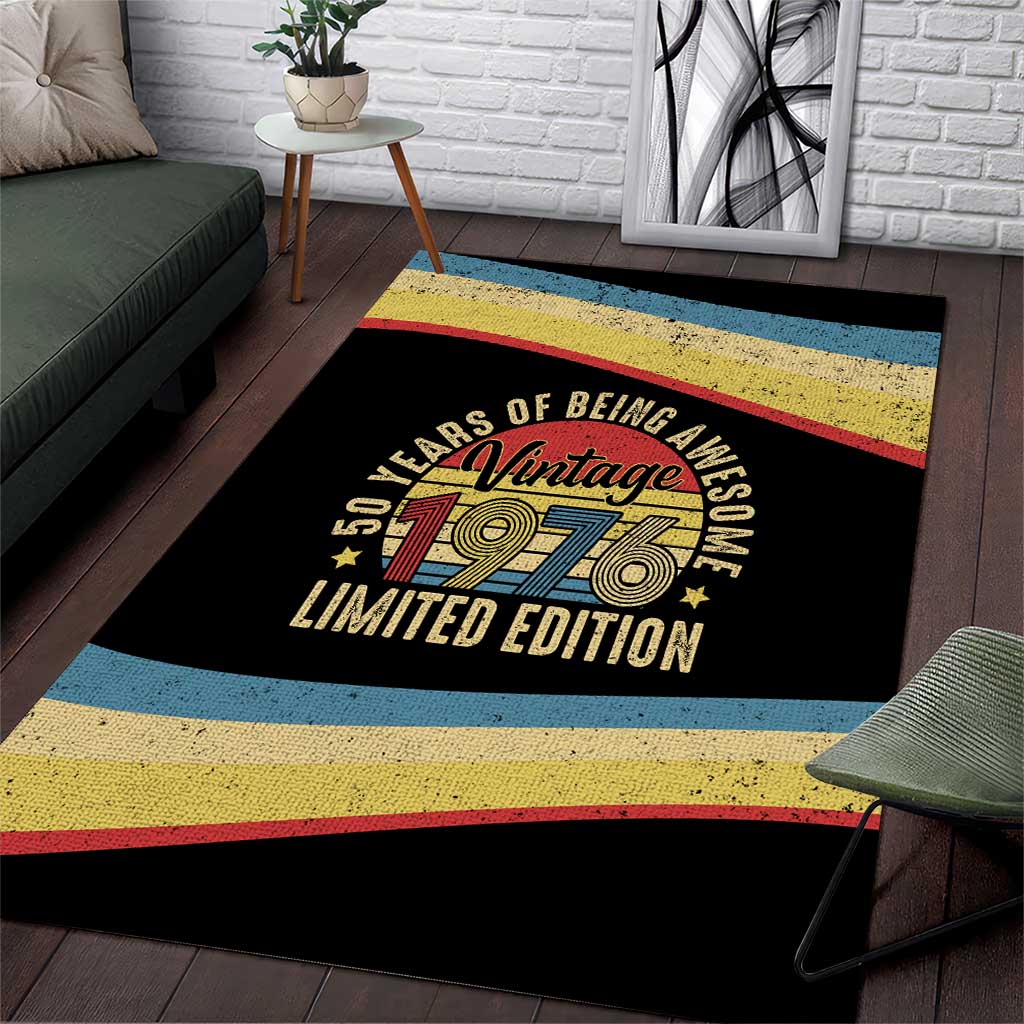 Vintage 1976 Birthday Celebration Area Rug 50th Birthday for Him - Retro Distressed Stripe Pattern