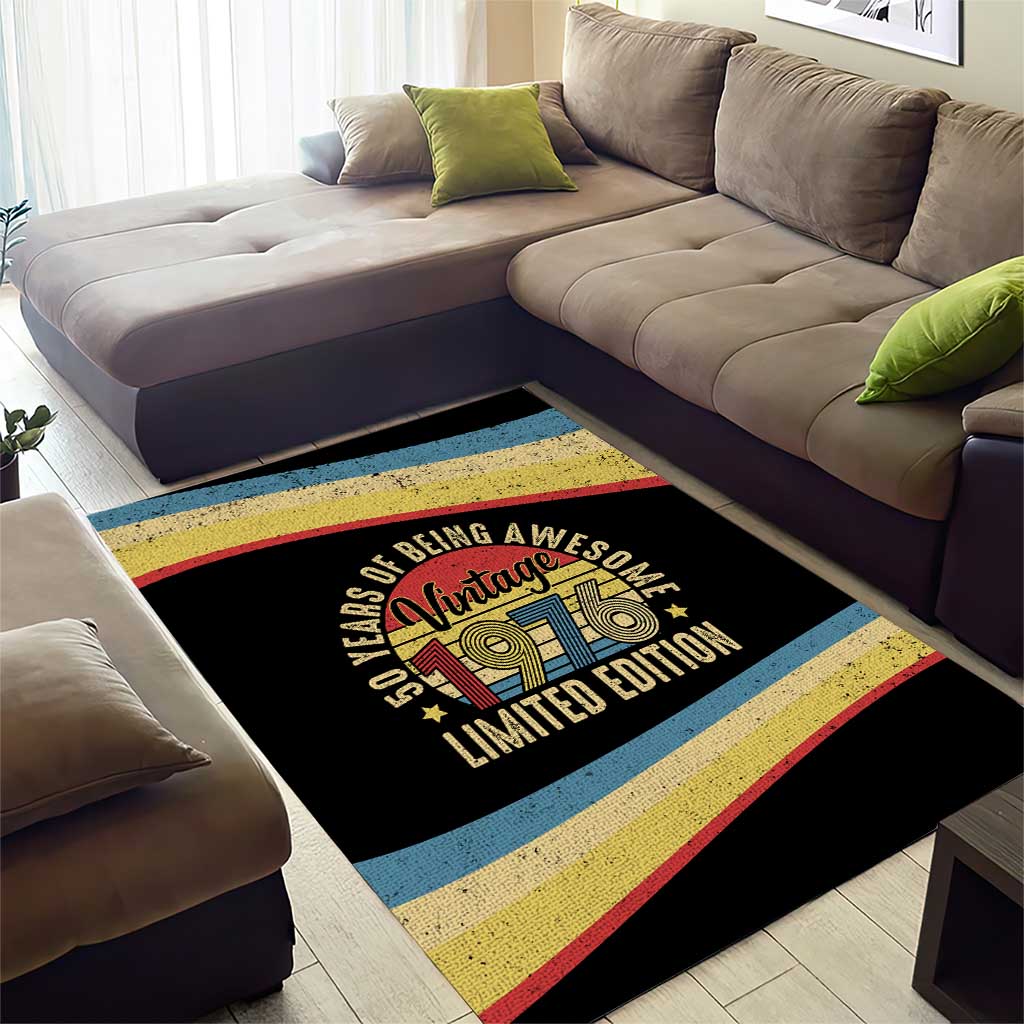 Vintage 1976 Birthday Celebration Area Rug 50th Birthday for Him - Retro Distressed Stripe Pattern