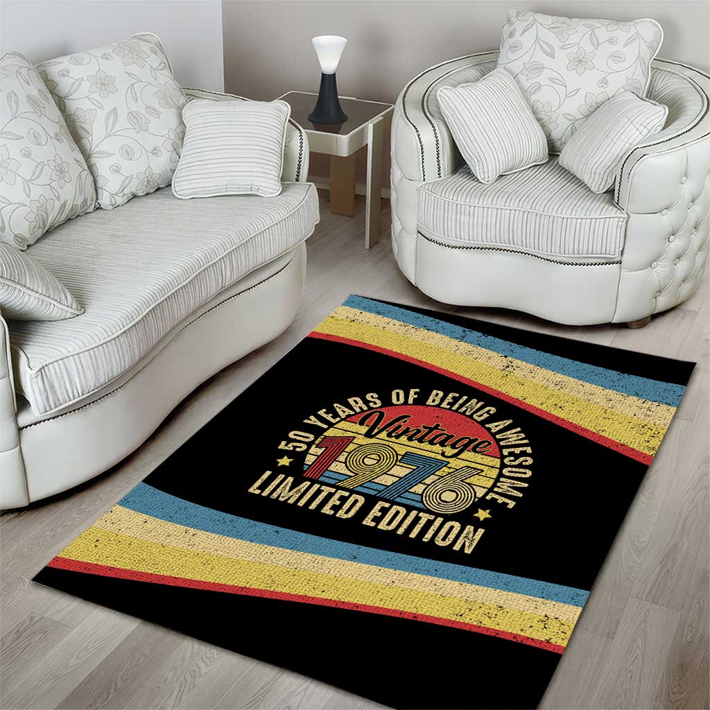 Vintage 1976 Birthday Celebration Area Rug 50th Birthday for Him - Retro Distressed Stripe Pattern