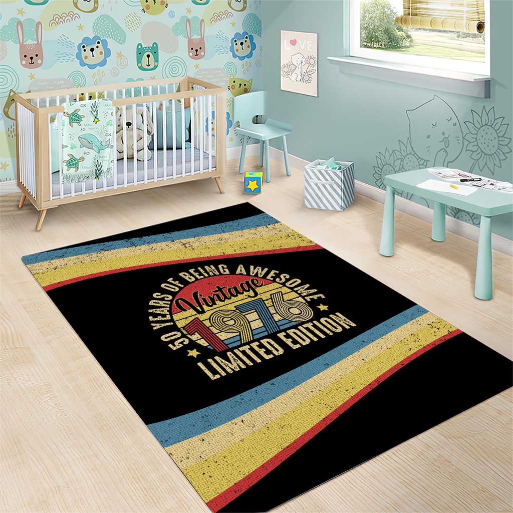 Vintage 1976 Birthday Celebration Area Rug 50th Birthday for Him - Retro Distressed Stripe Pattern