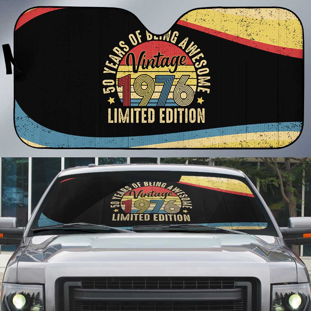 Vintage 1976 Birthday Celebration Auto Sun Shade 50th Birthday for Him - Retro Distressed Stripe Pattern