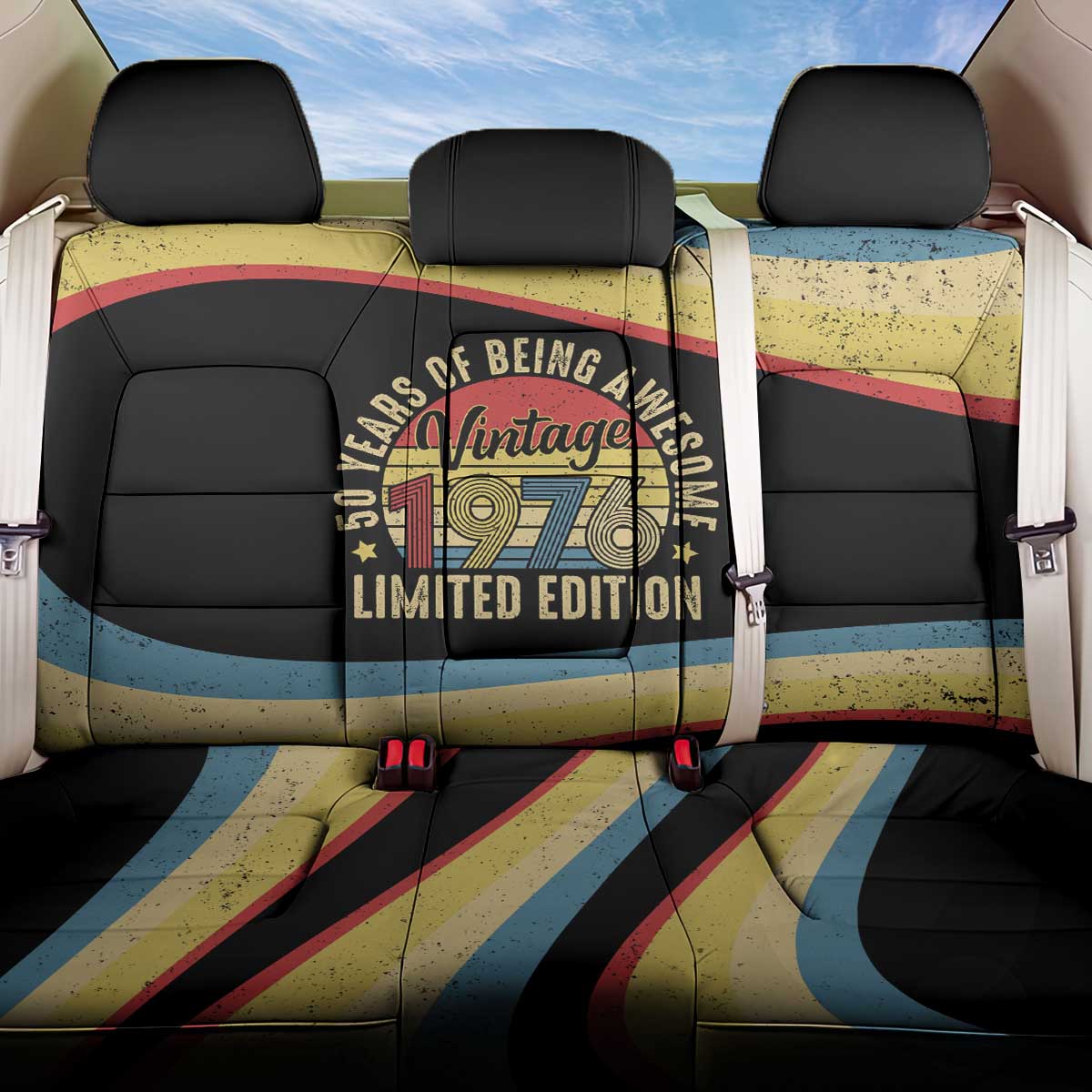 Vintage 1976 Birthday Celebration Back Car Seat Cover 50th Birthday for Him - Retro Distressed Stripe Pattern