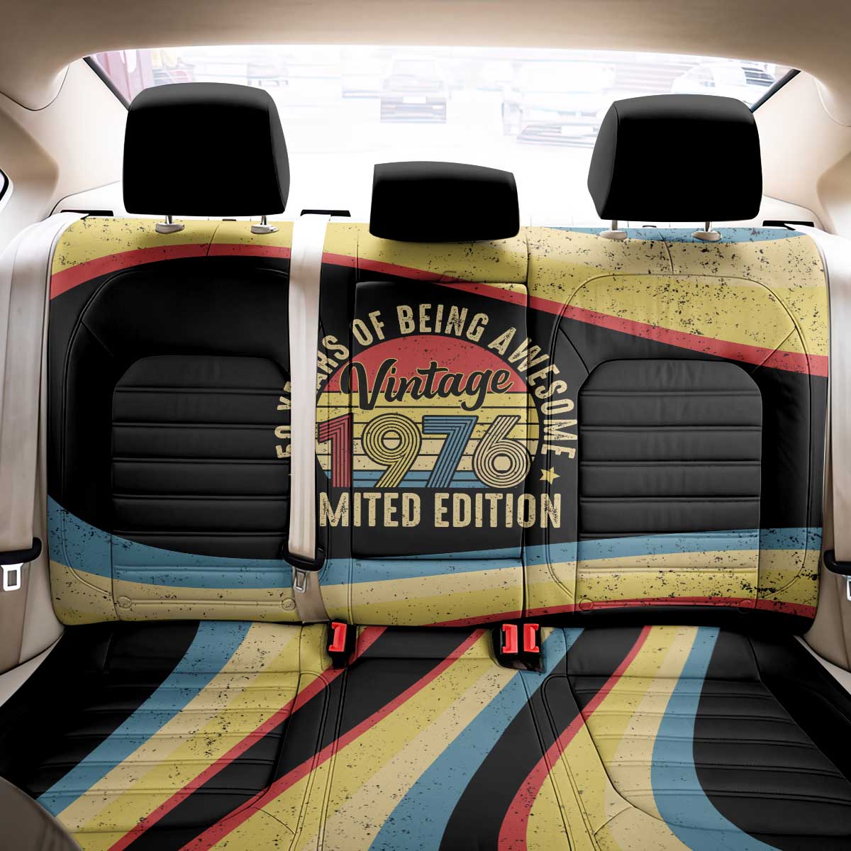 Vintage 1976 Birthday Celebration Back Car Seat Cover 50th Birthday for Him - Retro Distressed Stripe Pattern
