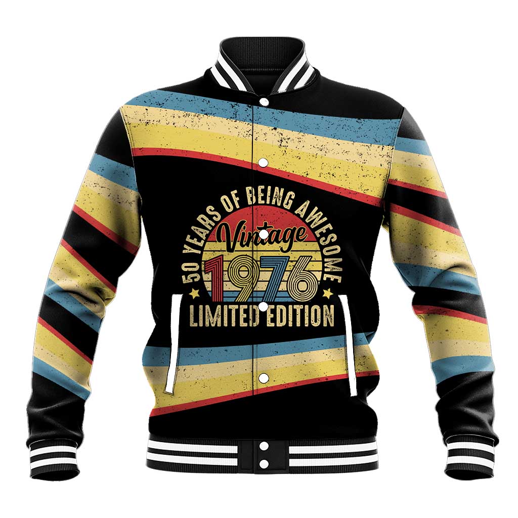 Vintage 1976 Birthday Celebration Baseball Jacket 50th Birthday for Him - Retro Distressed Stripe Pattern
