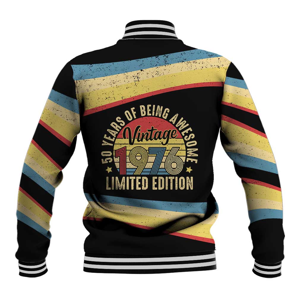 Vintage 1976 Birthday Celebration Baseball Jacket 50th Birthday for Him - Retro Distressed Stripe Pattern