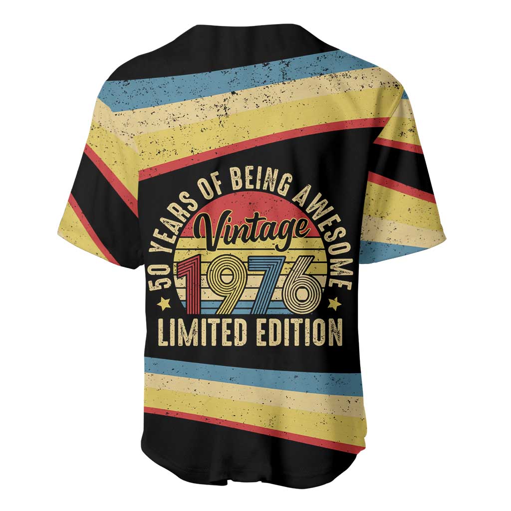 Vintage 1976 Birthday Celebration Baseball Jersey 50th Birthday for Him - Retro Distressed Stripe Pattern